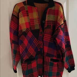 Adrienne Vittadini Colorful Plaid Cardigan